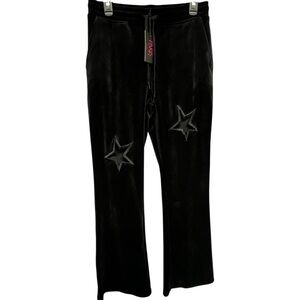 Paris Hilton Y2K Juicy Couture Style Black Velour Joggers Star Cut Out Large